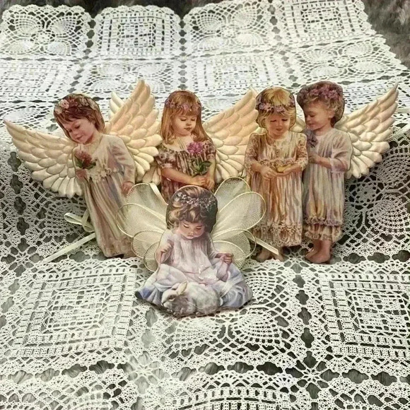 Bradford Exchange Heaven's Little Angels Porcelain Xmas Tree Ornaments Set  of 5 - Picture 1 of 16